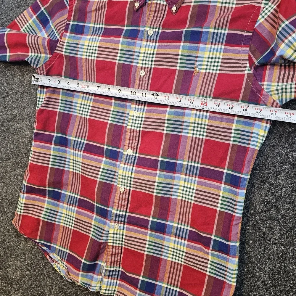 Ralph Lauren Slim Fit Madras Patchwork Plaid Button Down Shirt Mens Large Cotton